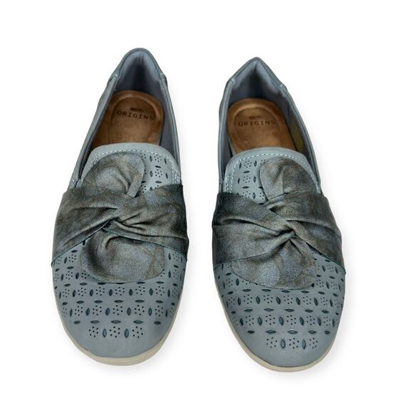 Earth Origins Shoes Size 9.5 M Blue Perforated Nubuck Scarf Slip On Flats Finley - Picture 3 of 7